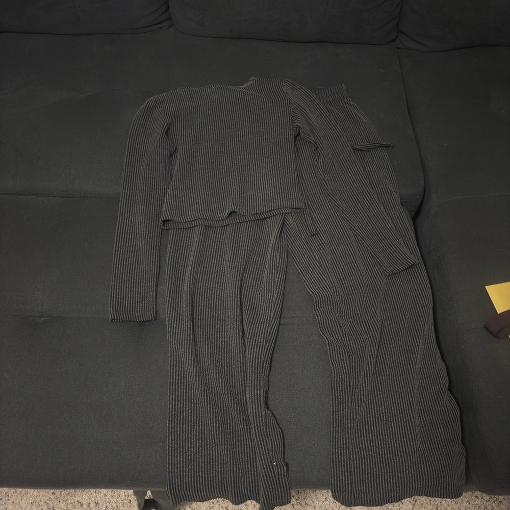 Dark Green Ribbed Knit Sweater and Pants Set